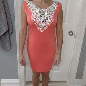 Coral Lace-top Cocktail/Party dress
